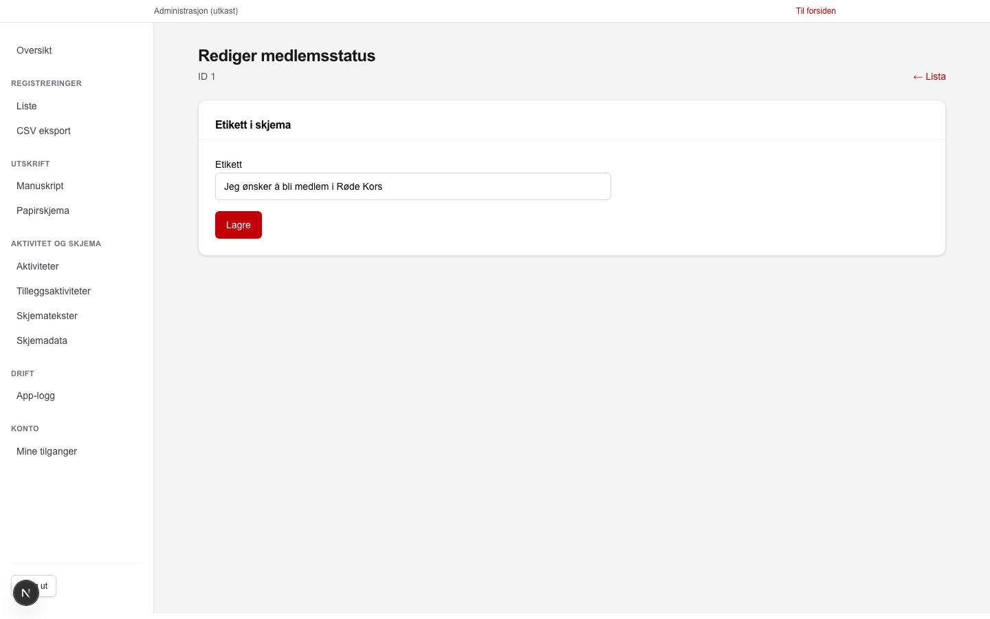 Detaljvisning for én medlemskapsstatus