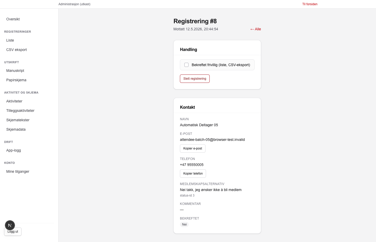 Detaljvisning for én registrering
