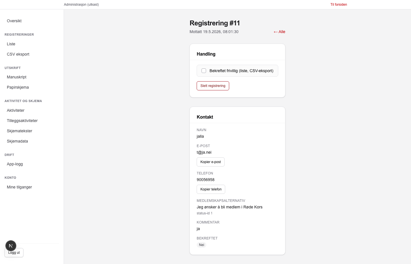 Detaljvisning for én registrering