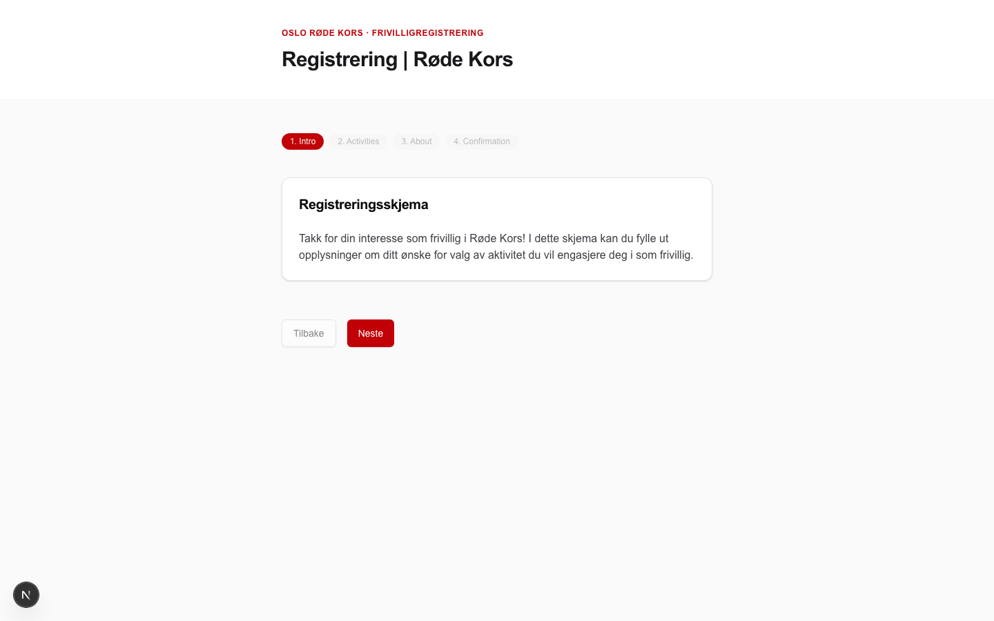 Det åpne registreringsskjemaet på /